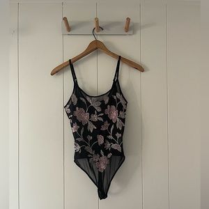Express Black Embroidered Bodysuit